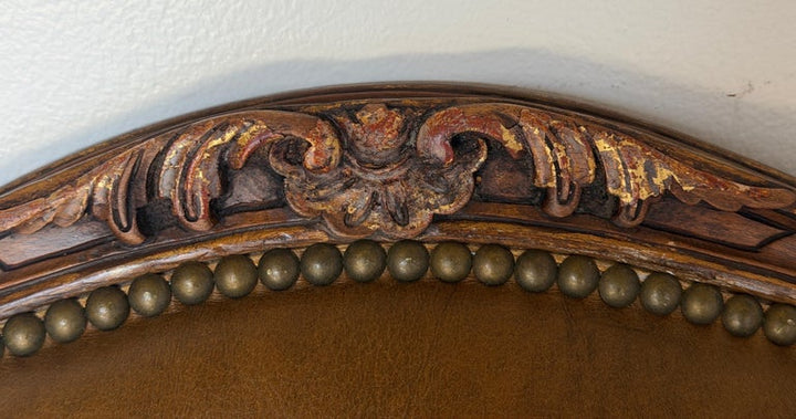 Pair of VIntage French Louis XV Cognac Leather Fauteuils