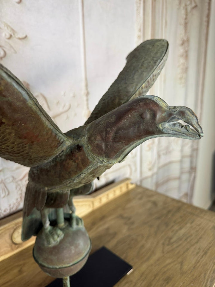 Folk Art Copper Eagle Weathervane on Iron Base