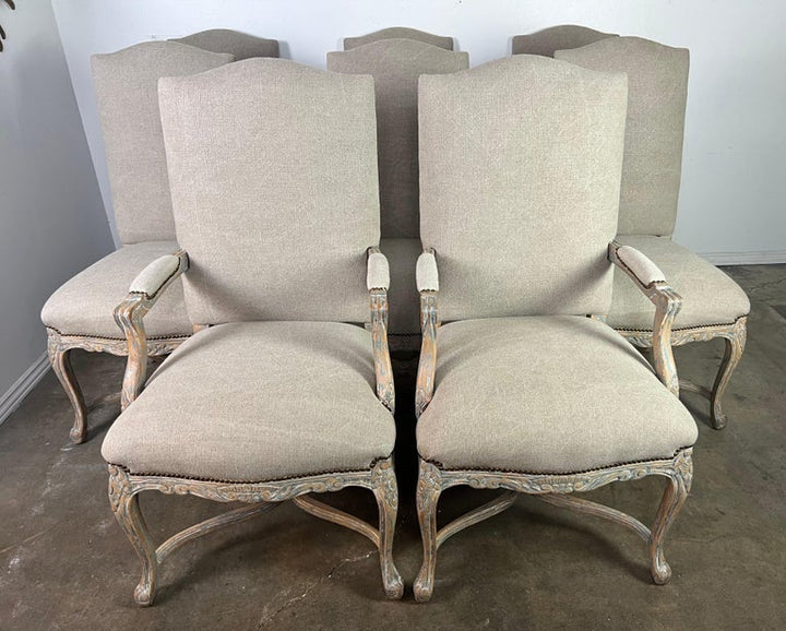 Set of Eight Louis XV Style Painted Dining Chairs C. 1930's