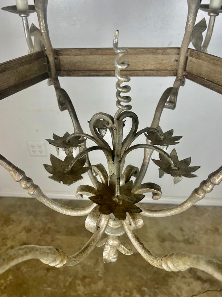 Monumental Two-Tiered 12-Light Silvered Chandelier w/ Crown