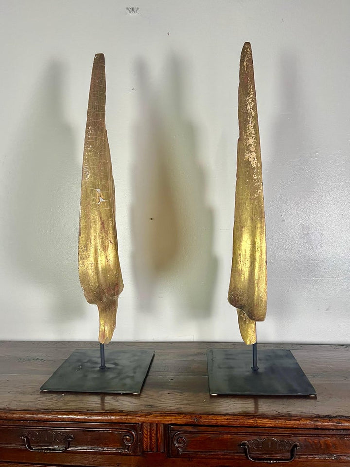 Pair of 19th Century Giltwood Wings on Iron Bases