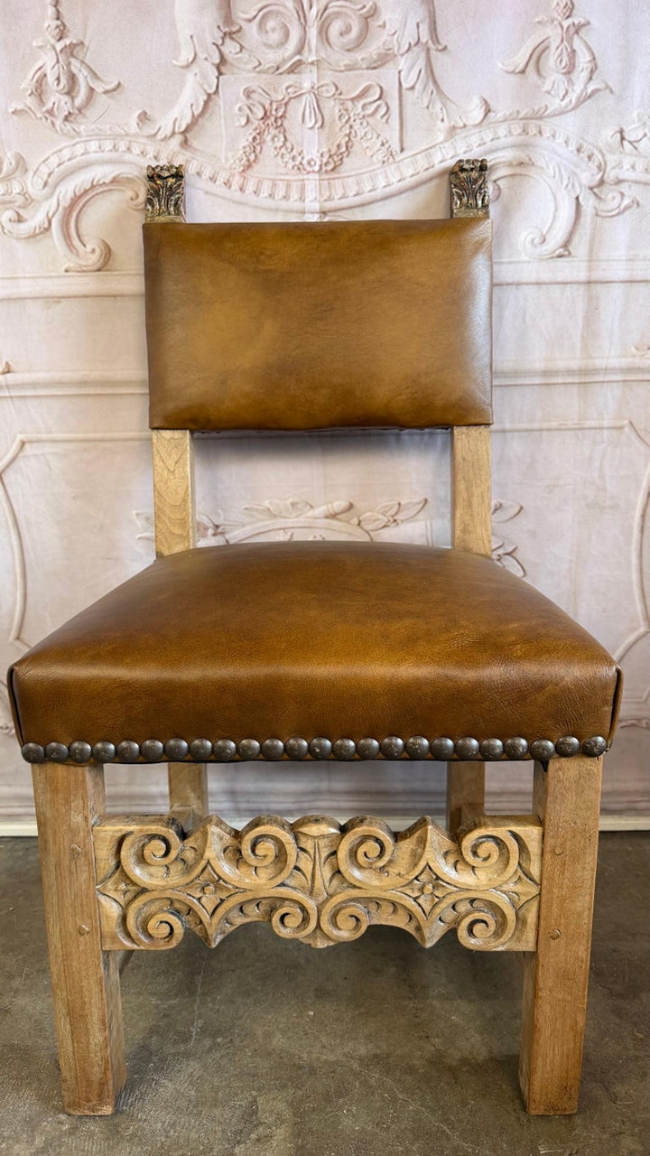 Set of Eight Spanish Colonial Leather Dining Chairs
