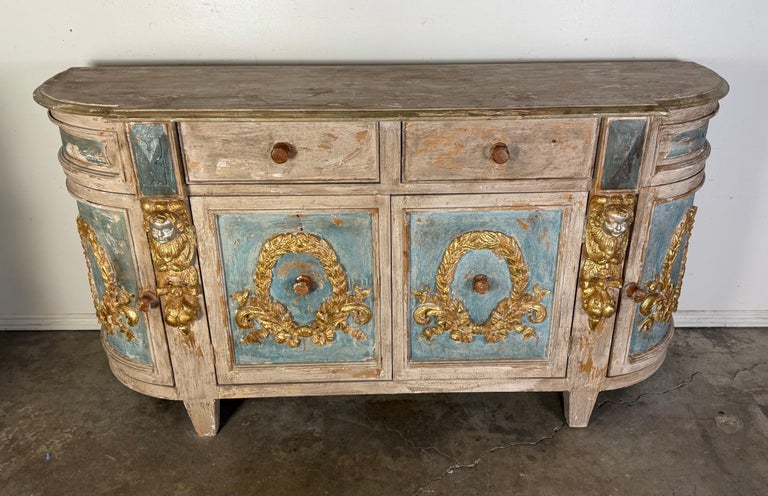 Italian Painted Carved Wood Credenza w/ Wreathes