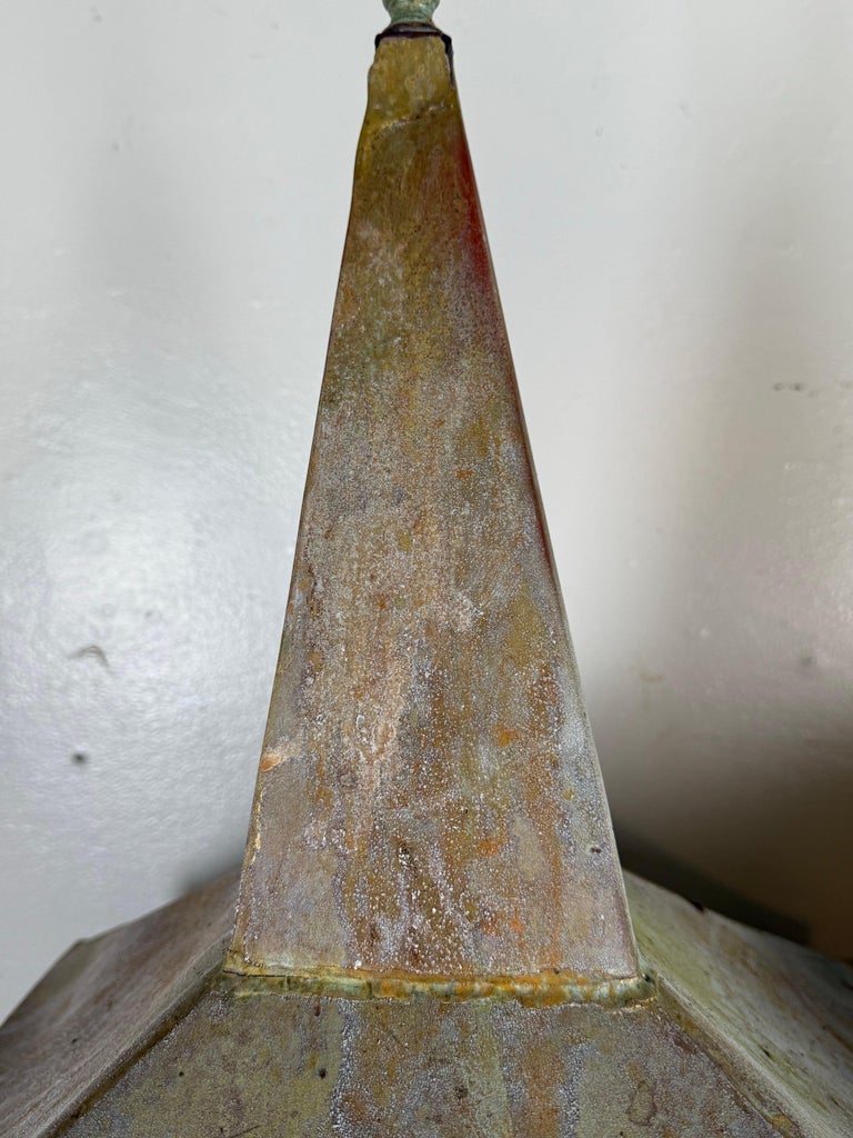 Pair of Large Patinated Zinc Architectural Finials Mounted on Iron Bases
