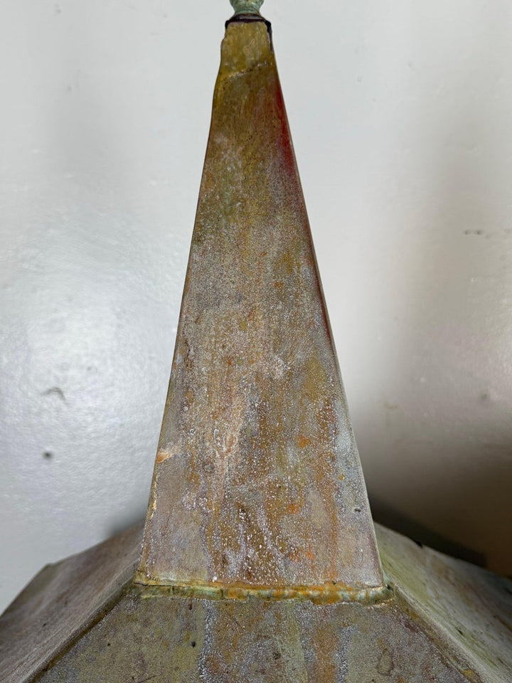 Pair of Large Patinated Zinc Architectural Finials Mounted on Iron Bases
