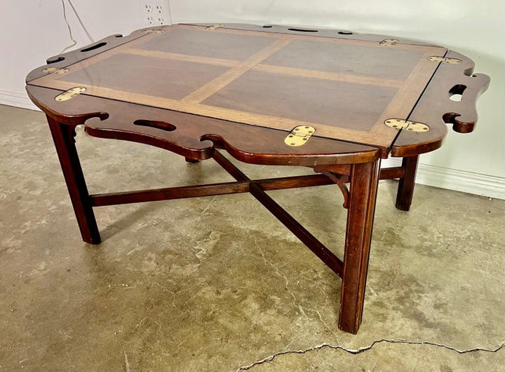 English Chippendale Inlaid Mahogany Tea Table C. 1940's