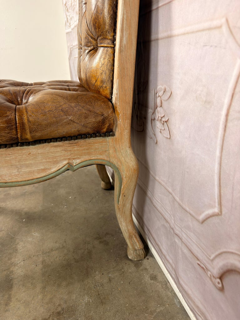 Set of 8 French Louis XV Dining Chairs, Leather Tufted, 1960s