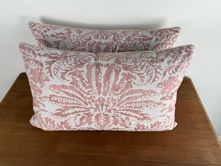 Pair of Pink and White Fortuny-Style Pillows