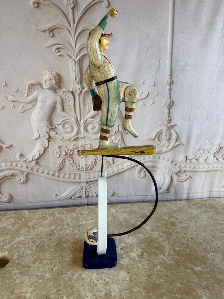 Vintage Folk Art Balancing Baseball Player Kinetic Sculpture