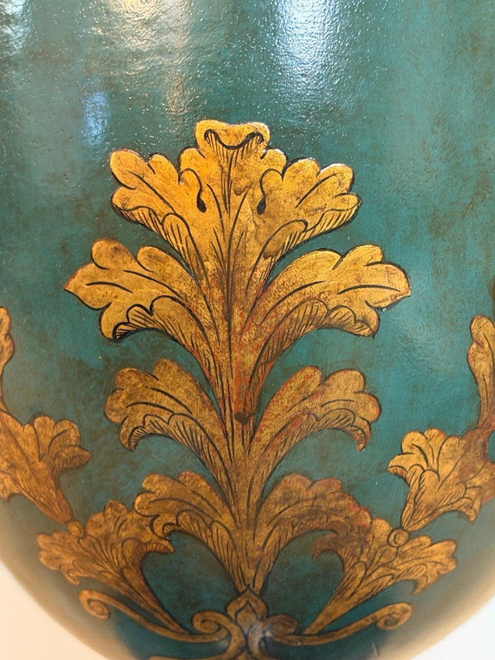 Italian Neoclassical Tole Urn Table Lamp Hand Painted Original Parchment Shade
