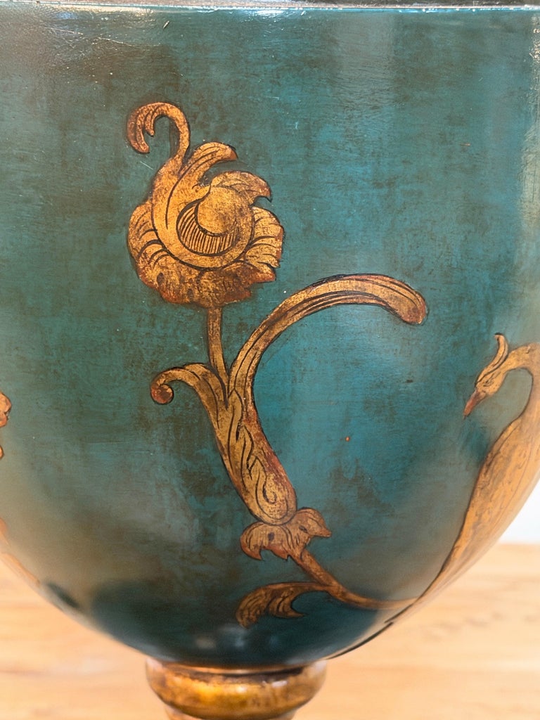 Italian Neoclassical Tole Urn Table Lamp Hand Painted Original Parchment Shade