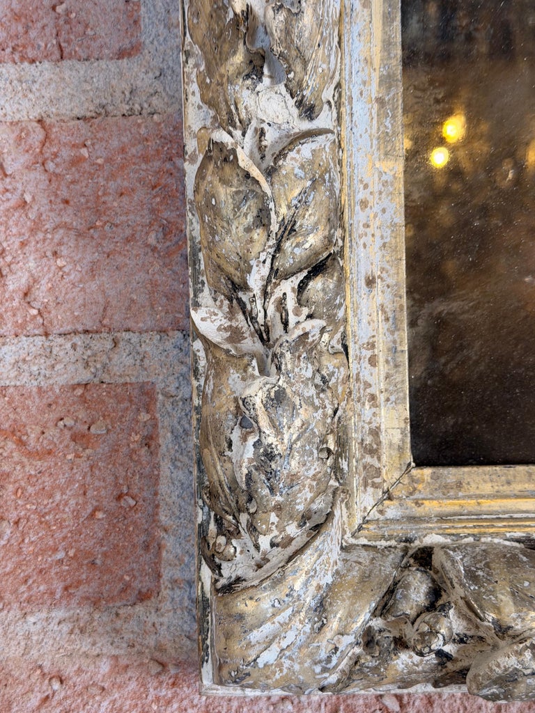 19th Century French Rococo Silvered Wood Mirror with Original Mercury Glass