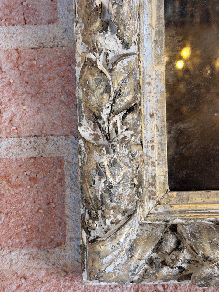 19th Century French Rococo Silvered Wood Mirror with Original Mercury Glass