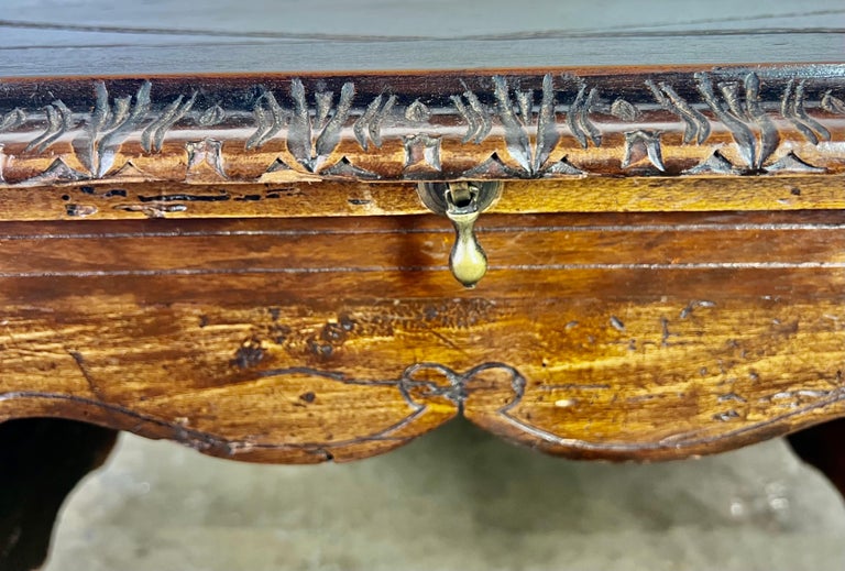 18th Century, French Walnut Leather Top Writing Table W/ Bronze Hardware