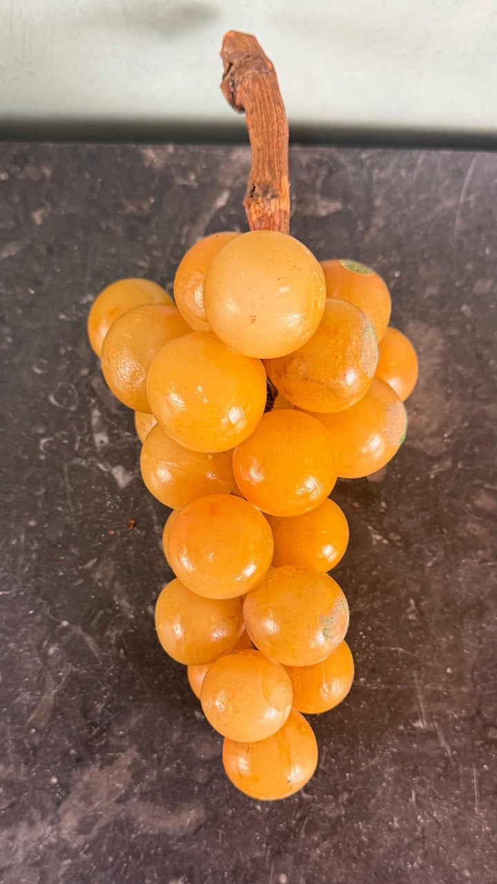 Vintage Carved Alabaster Grapes on Natural Wood Stem