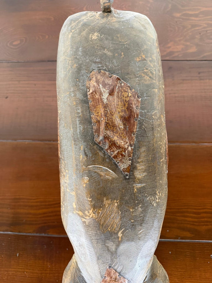 Folk Art Carved Wooden Pig Sculpture with Patinated Finish