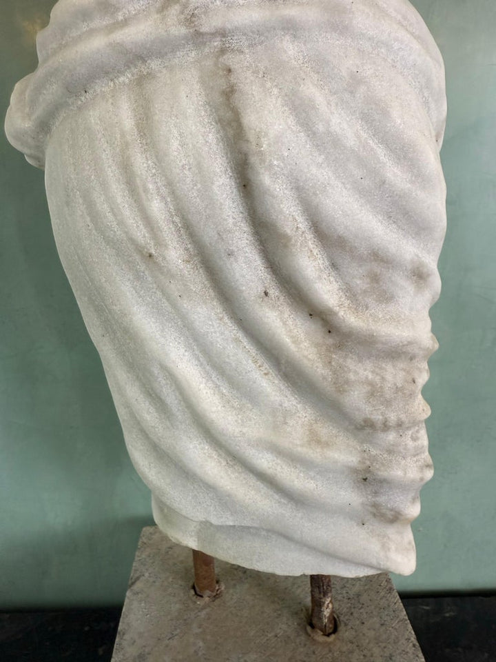Classical Marble Male Torso Fragment on Custom Stone Base