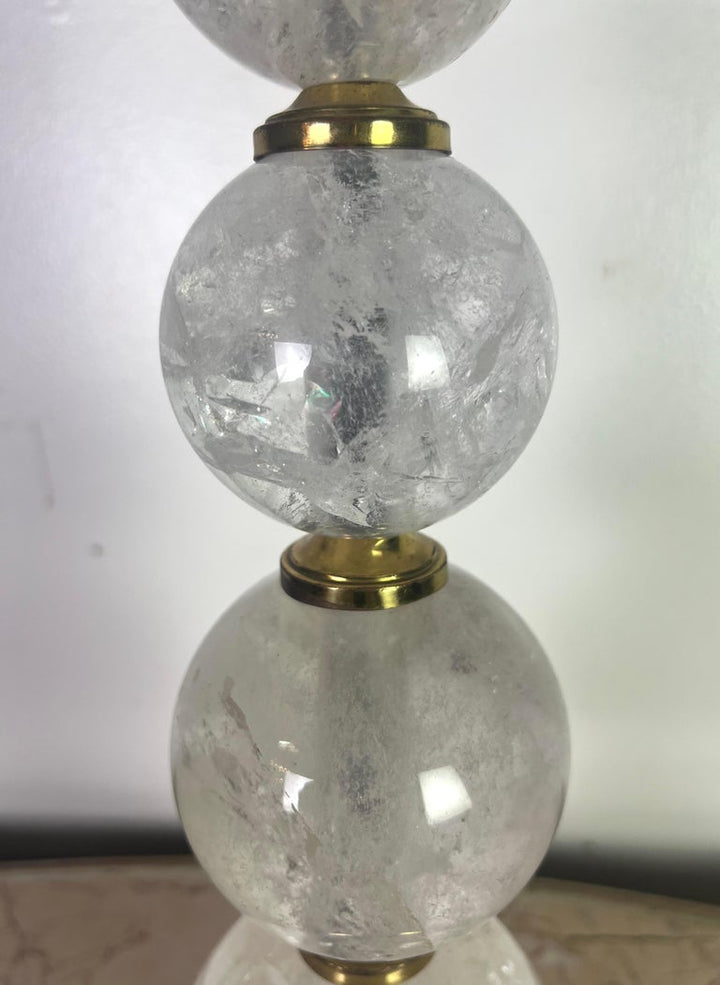 Pair of Rock Crystal Column Lamps w/ Shades