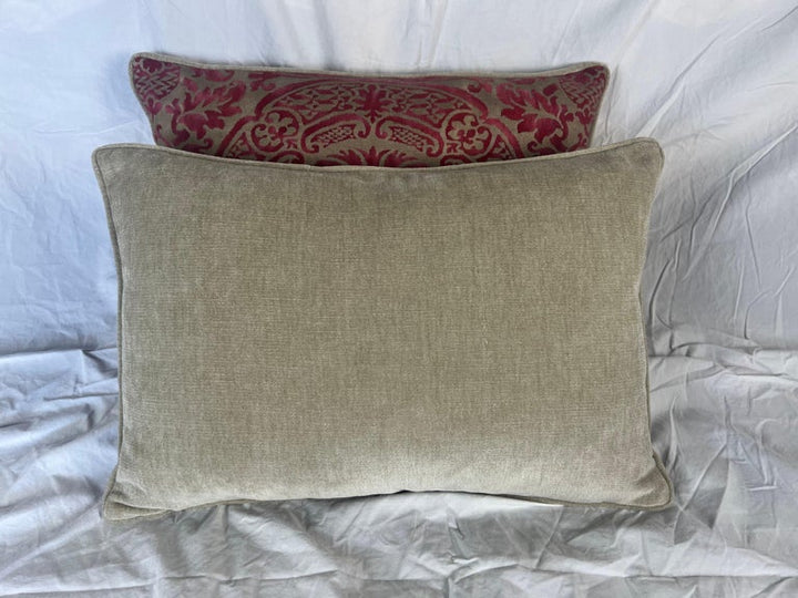 Pair of Orsini Patterned Fortuny Textile Pillows w/ Velvet Backs