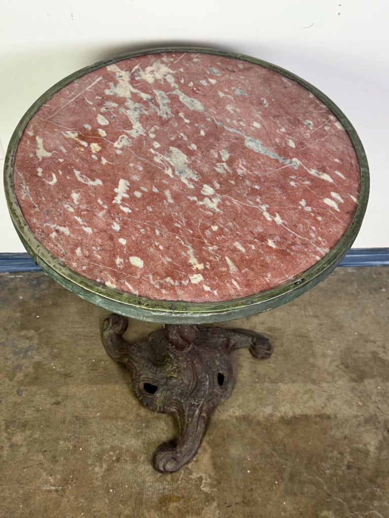 Antique French Bistro Table with Rosso Verona Marble Top