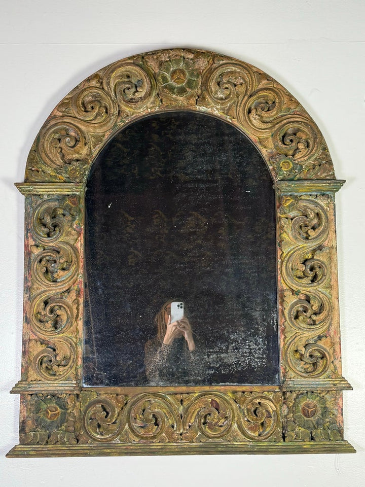 Antique Carved Giltwood Arch-Top Mirror, Continental Europe, 18th–century