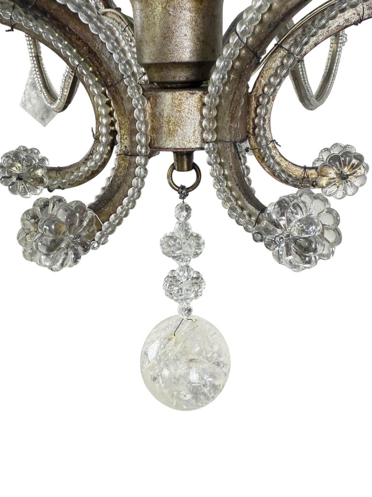 Elegant Rock Crystal and Iron Six-Light Chandelier
