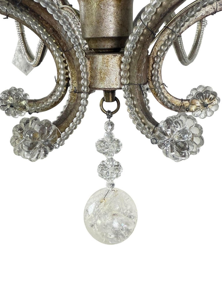 Elegant Rock Crystal and Iron Six-Light Chandelier