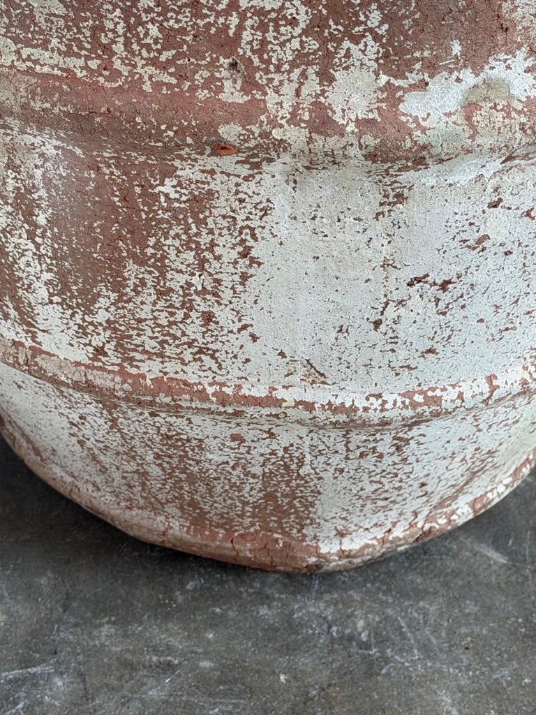 Monumental Ribbed Terracotta Planter with Heavily Distressed Patina