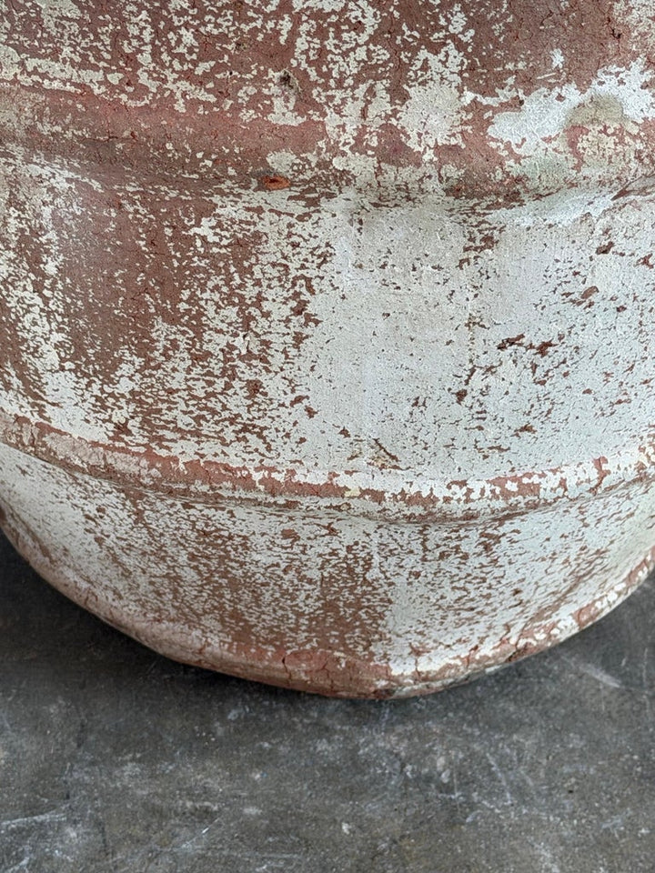 Monumental Ribbed Terracotta Planter with Heavily Distressed Patina