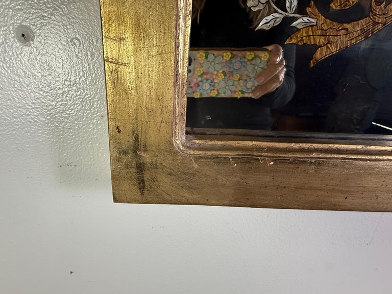 Pair of Reverse Painted Framed Mirror Panels