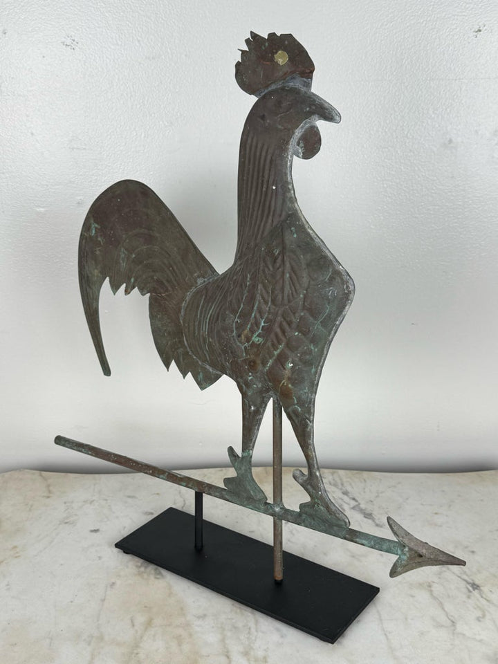 Rooster Copper Weathervane on Iron Base