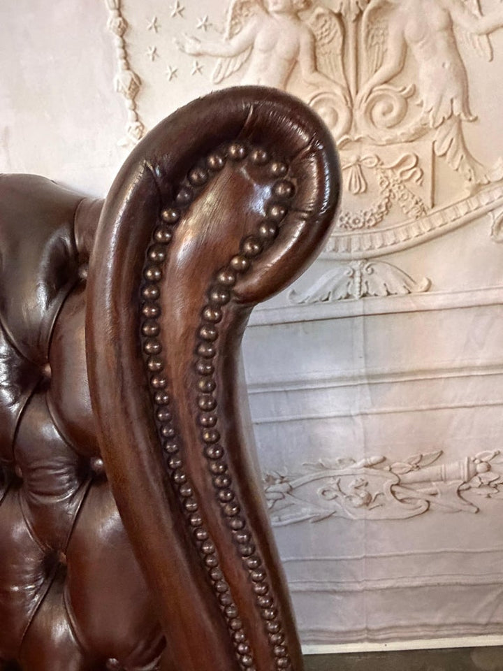 Pair of Vintage English Tufted Leather Wingback Armchairs