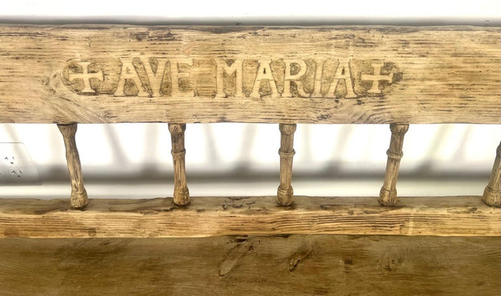 Early 19th C. Italian Carved Rustic Bench "Ave Maria"