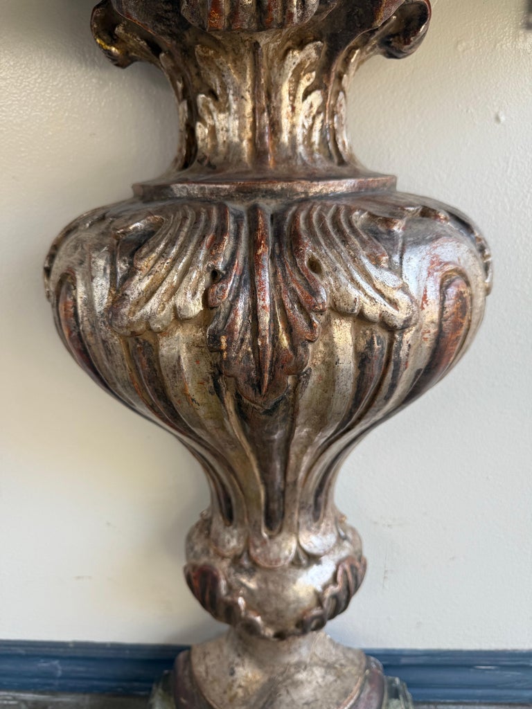 Pair of Italian Baroque Style Silver-Gilt Console Tables with Mirrored Tops