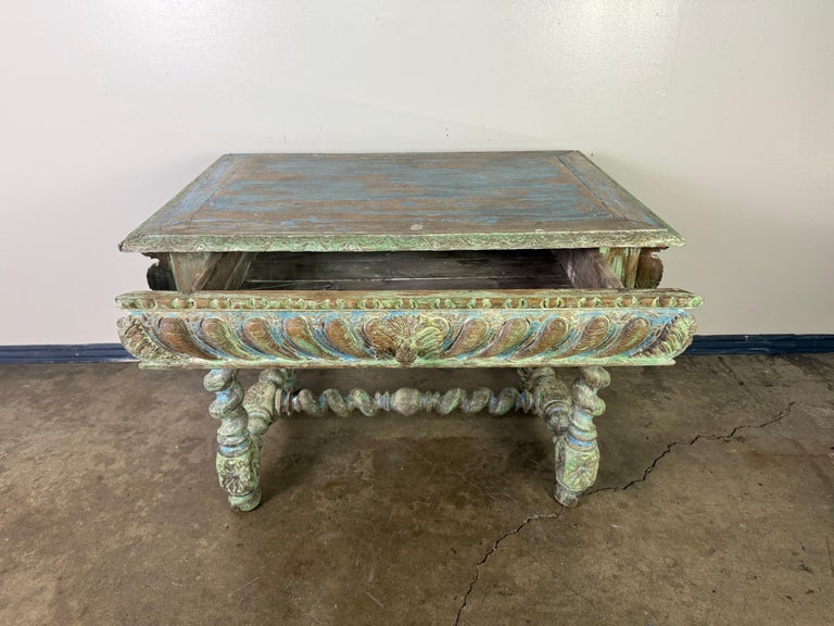 Antique Spanish Colonial Style Carved Writing Table with Drawer