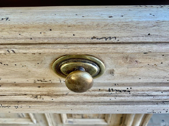 Italian Bleached Walnut Sideboard w/ Storage and Marble Top