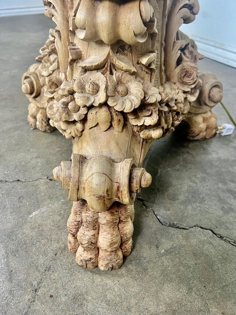 19th C. French Carved Bleached Walnut Standing Lamp