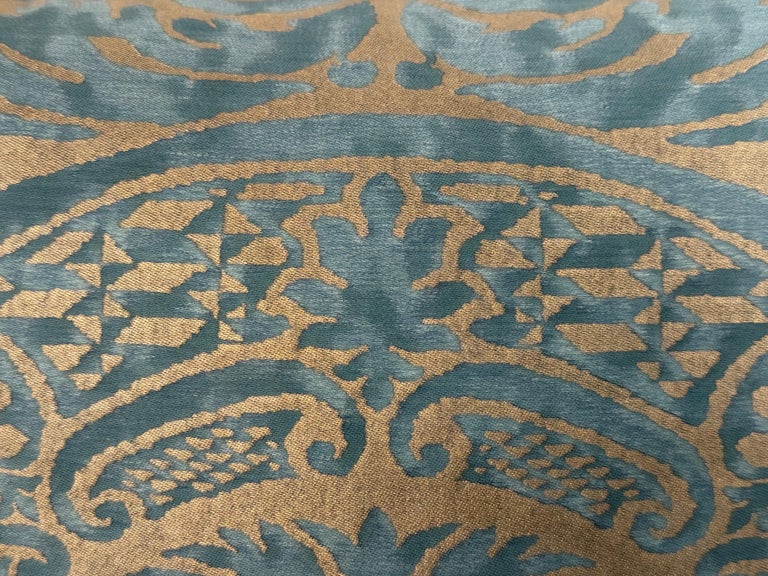 Authentic Fortuny Aquamarine Velvet &amp; Gold Pillows, Italy, 21st Century
