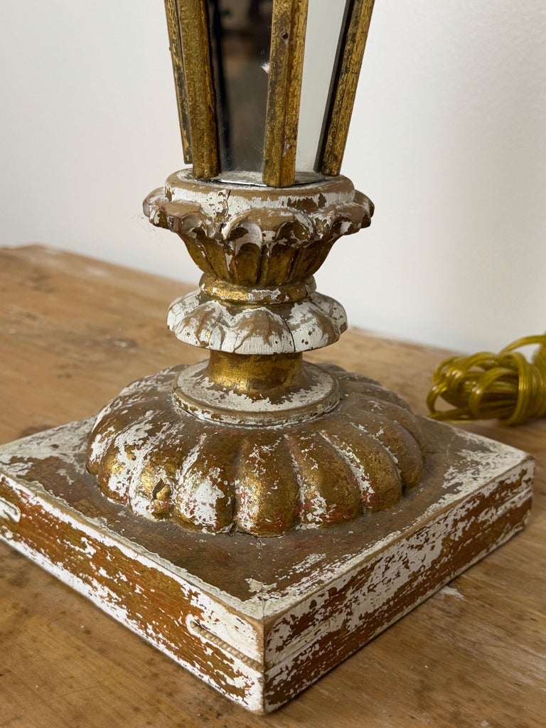 Vintage Italian Mirrored Obelisk Table Lamps, Giltwood, 1940s-50s