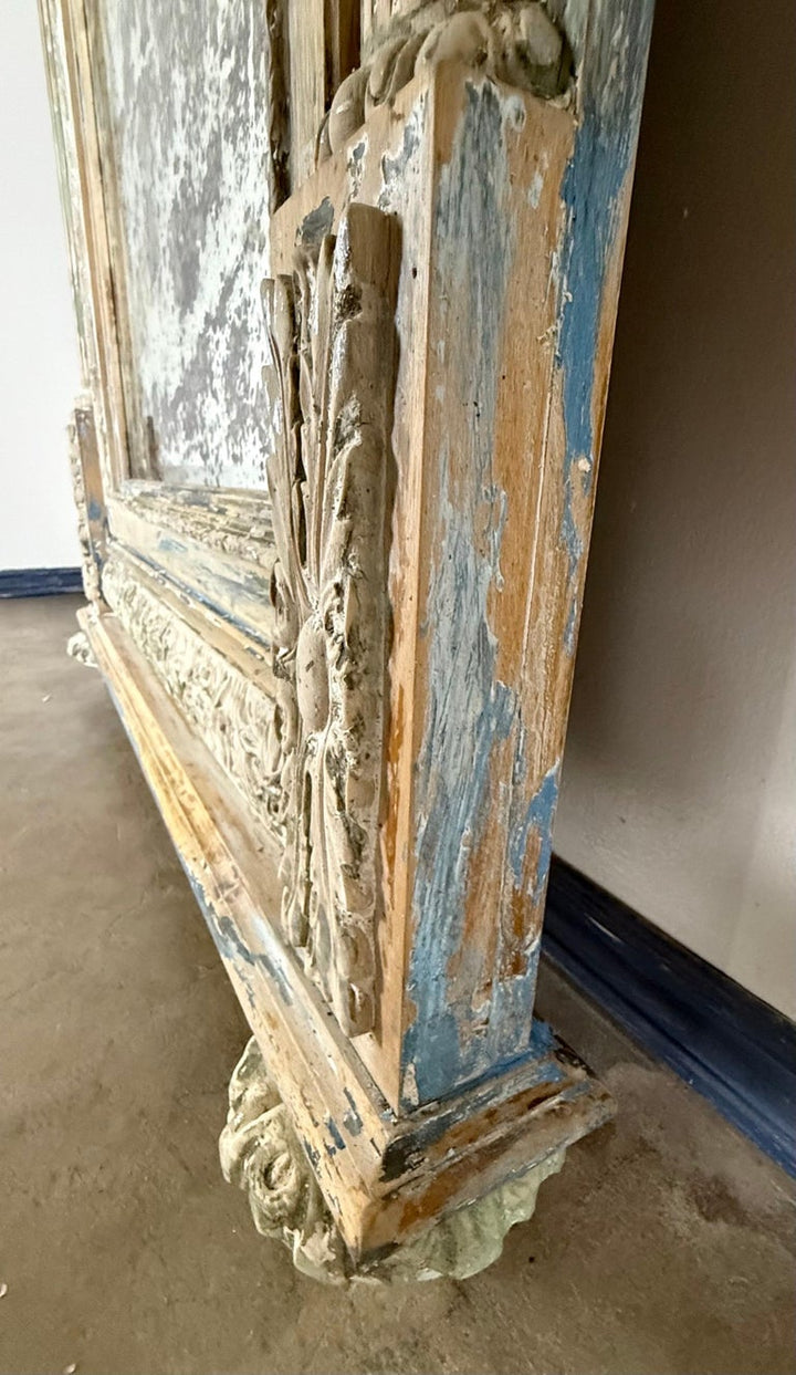 Large 19th Century French Neoclassical Trumeau Mirror with Aged Painted Finish