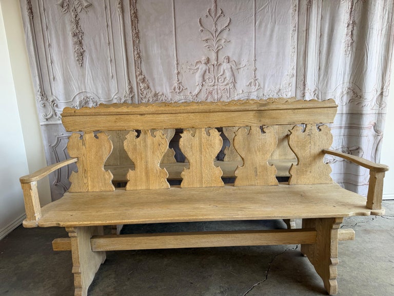 Rustic Hand-Carved Oak Benches, Pair, Folk Art / Spanish Colonial Style