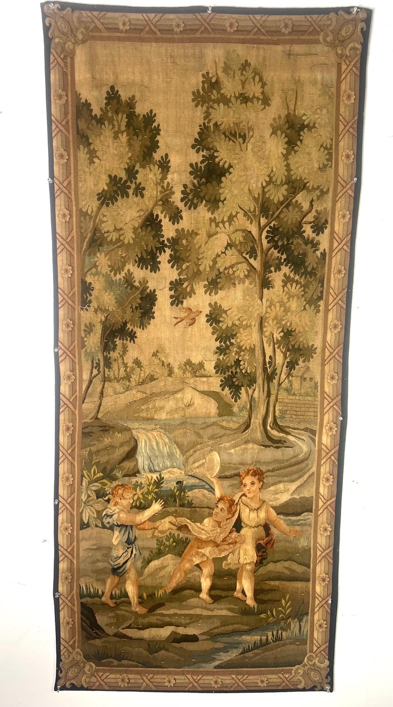 19th Century Antique Aubusson Tapestry of Young Couple