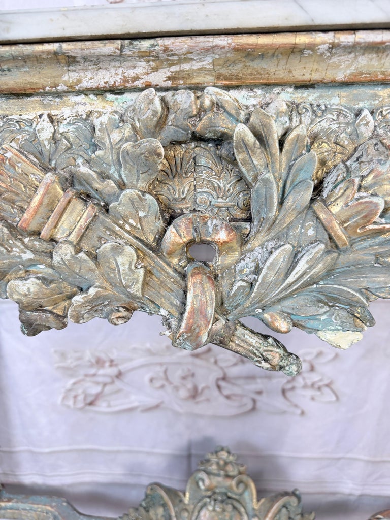 French Louis XVI Painted Gesso & Giltwood Console Table with Shaped Marble Top