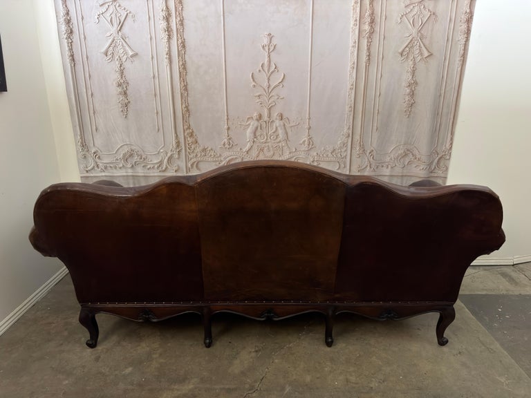 Ralph Lauren Home "Belmont" Hand-Carved Leather Camelback Sofa With Scroll Arms