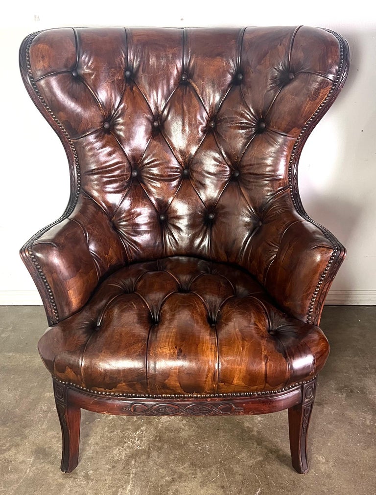 Pair of 19th Century English Leather Tufted Armchairs