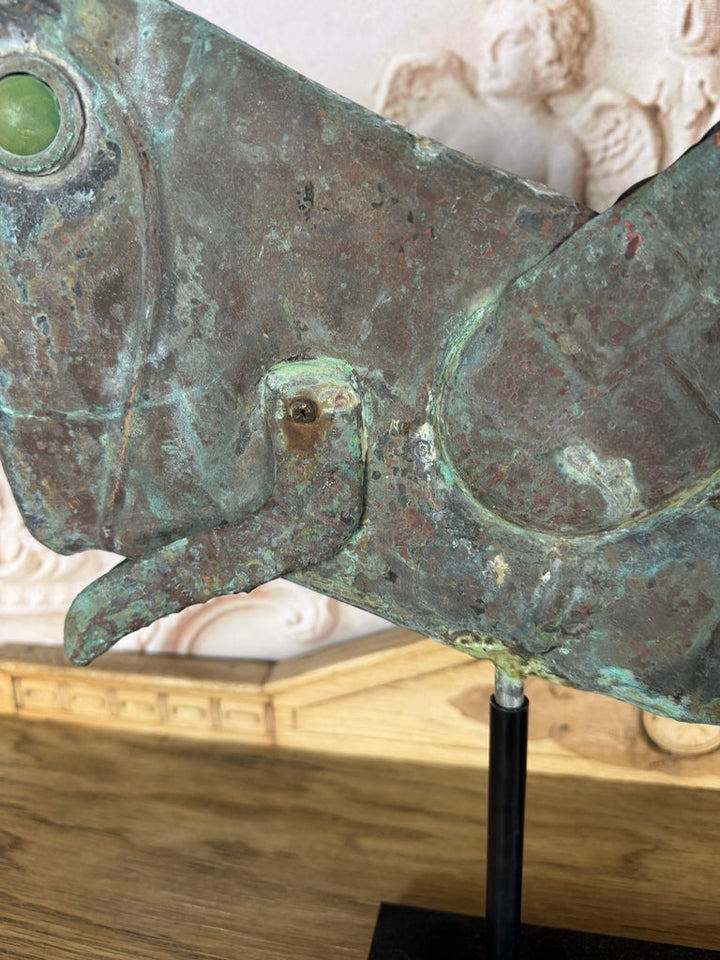Vintage Verdigris Copper Grasshopper Sculpture