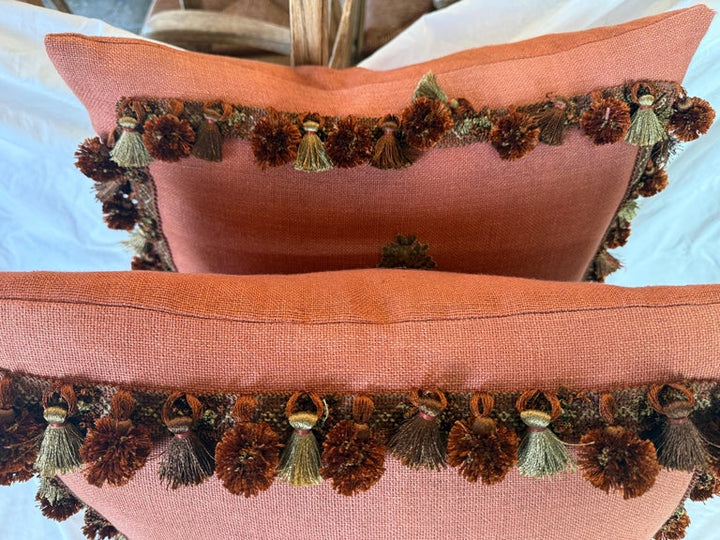 Pair of 19th C. Metallic & Chenille Appliqued Pillows