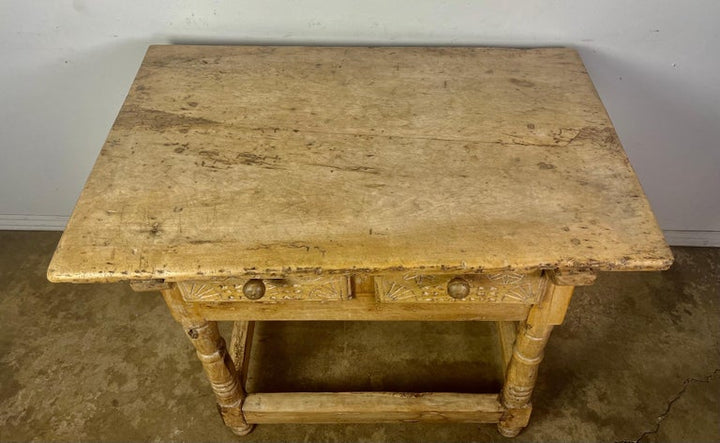 18th Century Bleached Walnut Spanish Colonial Table with Two Drawers