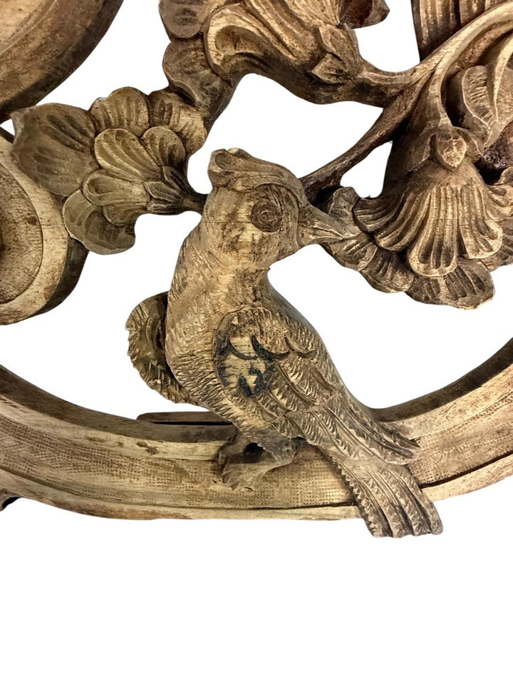 Ornate Carved Wood and Upholstered Headboard