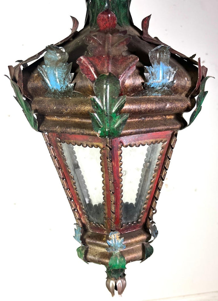 Pair of Spanish Revival Painted Lanterns C. 1940's